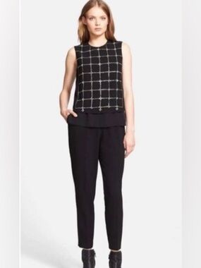 NWOT Tory Burch Black Windowpane Sleeveless Top with Black Straight-Leg Pants